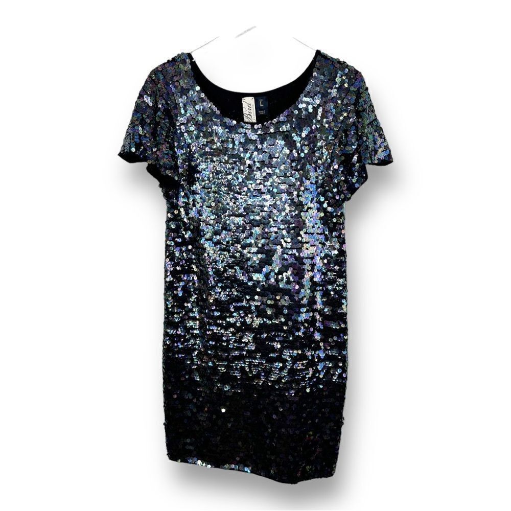 Bird by Juicy Couture Wool Knit Mermaid Sequin Dress w/Flutter Sleeve Sz Large